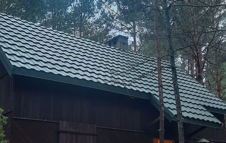 Zielone obicie dachu w lesie
